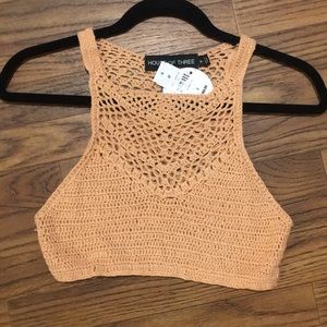 NWT LF Peach Crotchet Crop from House of Three